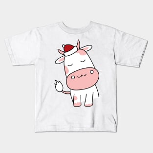 Cow Reindeer Hat Santa Christmas Lights Kids T-Shirt